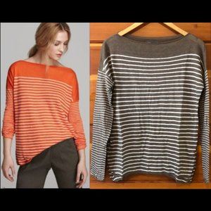 New Vince 100% linen boatneck bateau drop shoulder stripe Breton oversized top